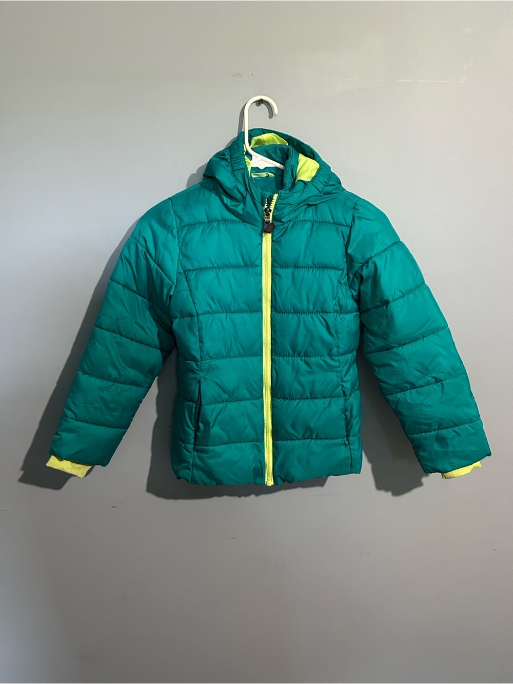 Champion Teal Puffer Jacket with Lime Trim